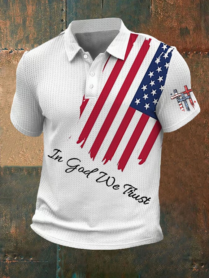 Camisa polo vintage Flag In God We Trust estampado para hombre