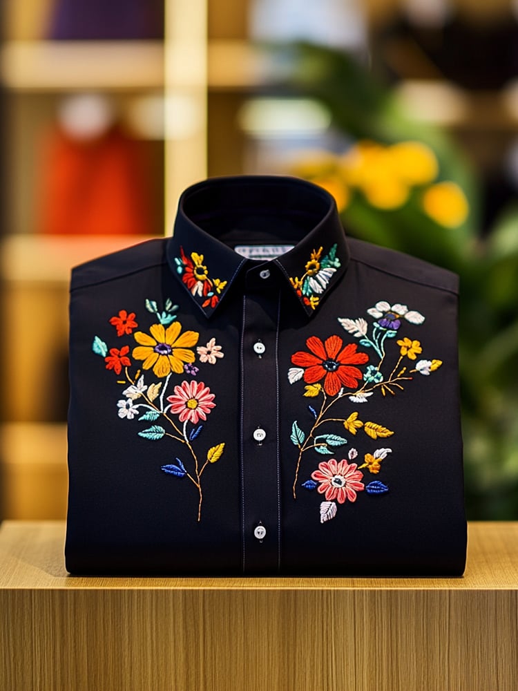 Camisa ejecutivo casual floral solapa de manga corta para hombre