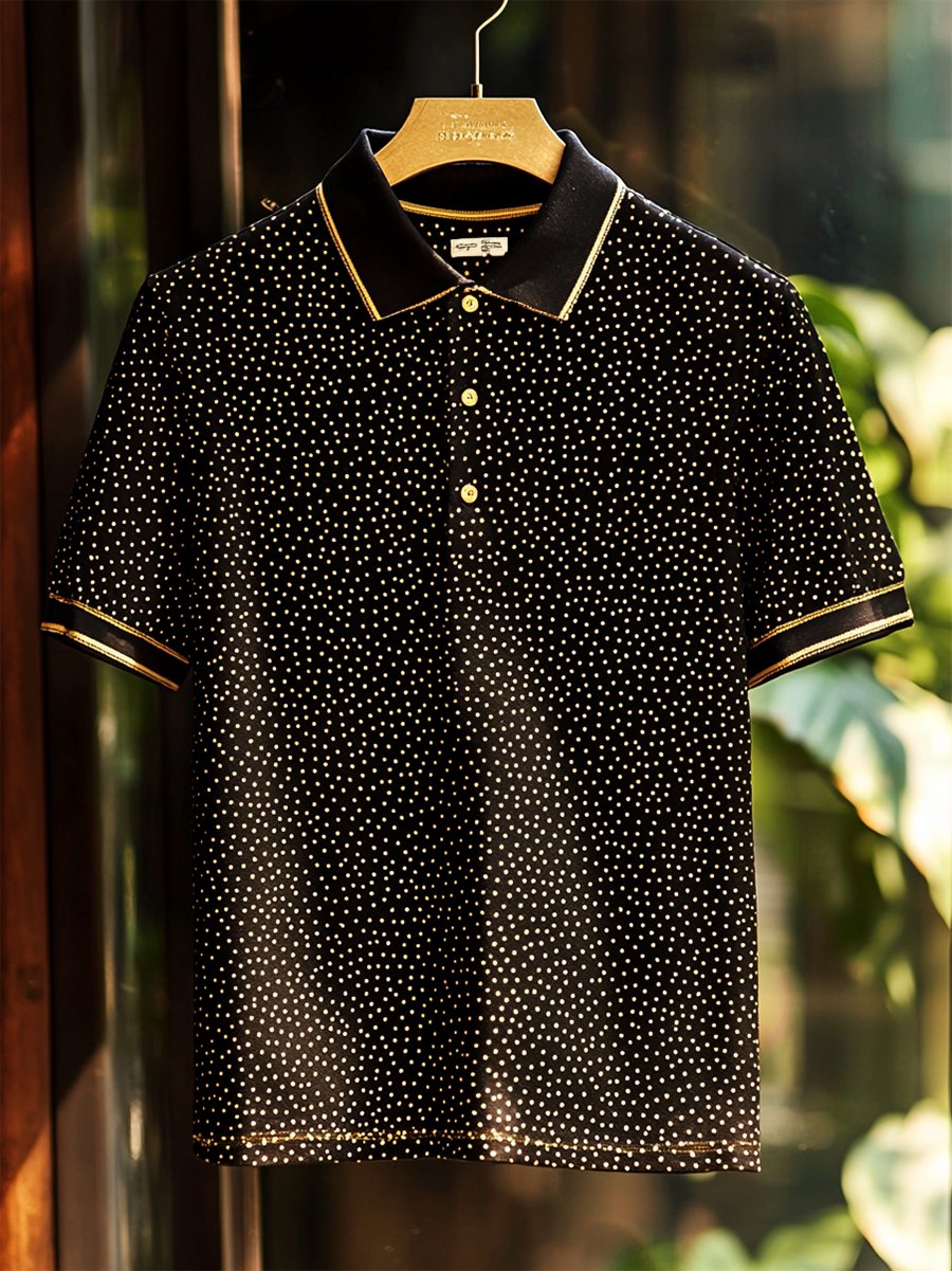 Camisa polo casual ejecutivo Polka Dot estampado Button de manga corta para hombre
