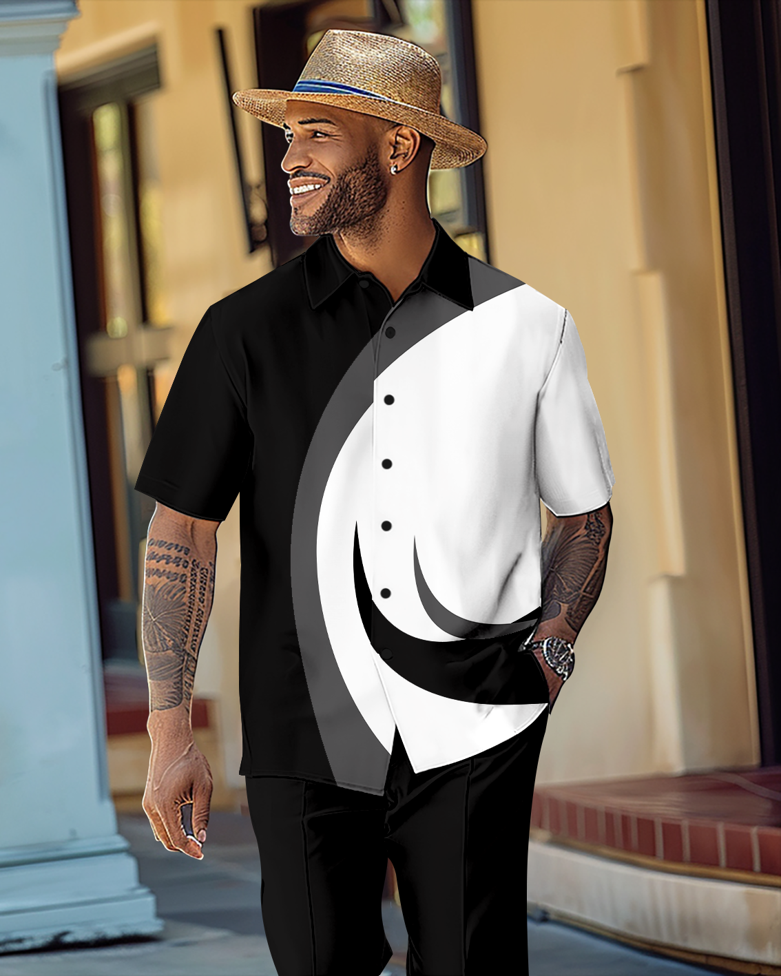 Camisa Gorgeous en bloques de color de manga corta Walking Suit 1071 para hombre