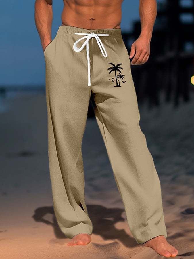 Pantalón de modaable Resort estampado Lace-Up holgado casual para hombre