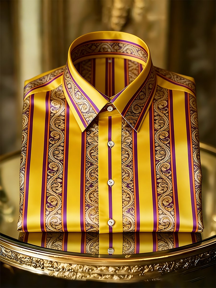 Camisa retro ejecutivo casual Baroque a rayas de manga larga para hombre