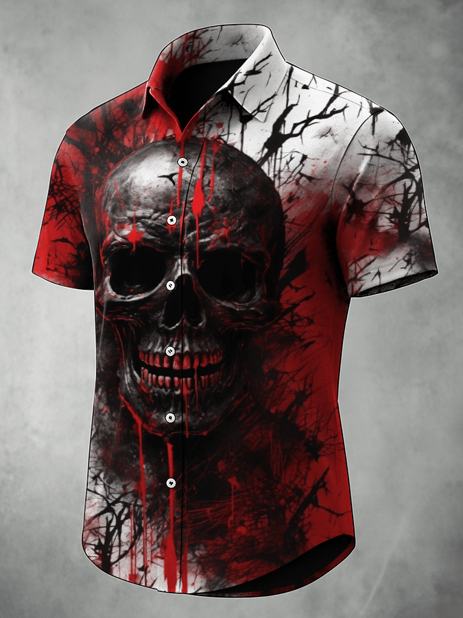 Camisa Dark Skull estampado vintage casual para hombre