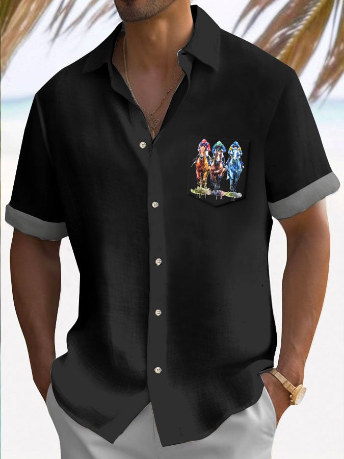 Camisa Horse Racing de manga corta casual para hombre