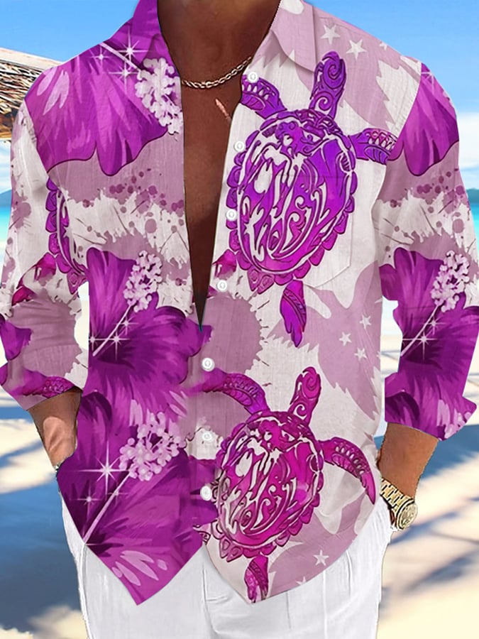 Camisa Hawaii Turtles estampado de moda Vacation And casual (With Pockets) para hombre