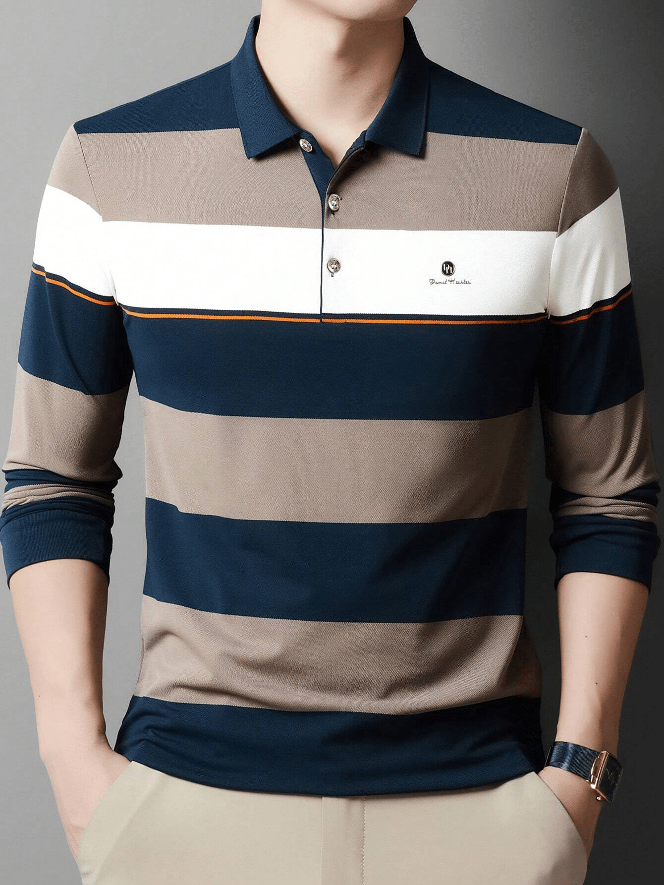 Ejecutivo casual a rayas con botones Polo para hombre