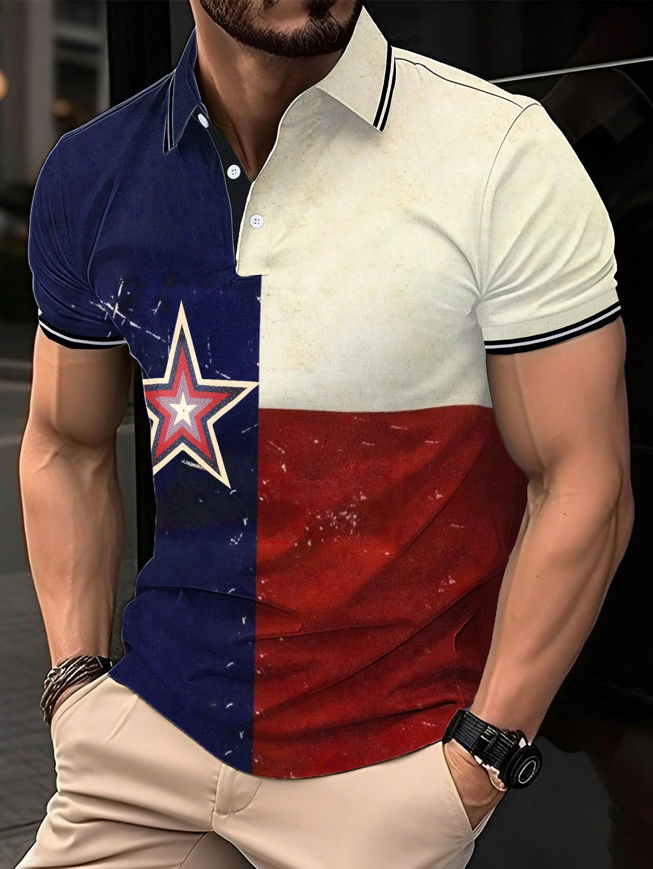 Camisa polo Independence Day estampado casual para hombre