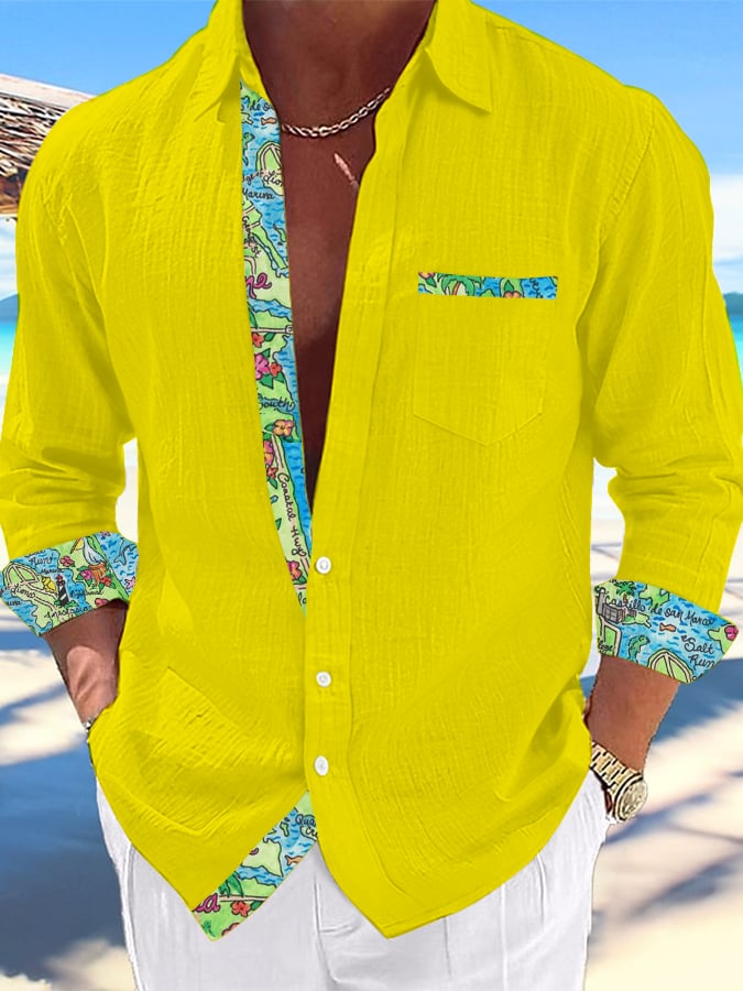 Camisa casual Hawaiian estampado Lapel para hombre