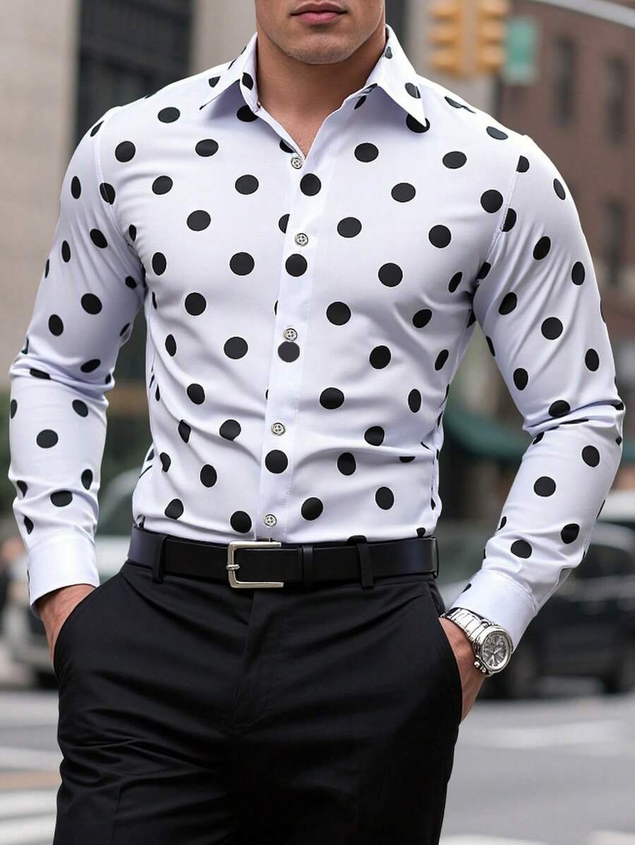 Camisa Street Style ejecutivo casual estampado de manga larga para hombre
