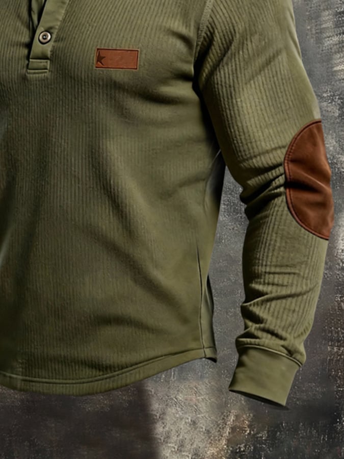Camiseta vintage-Style Color-Blocked de manga larga para hombre