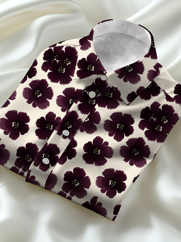 Camisa ejecutivo casual floral solapa de manga corta para hombre