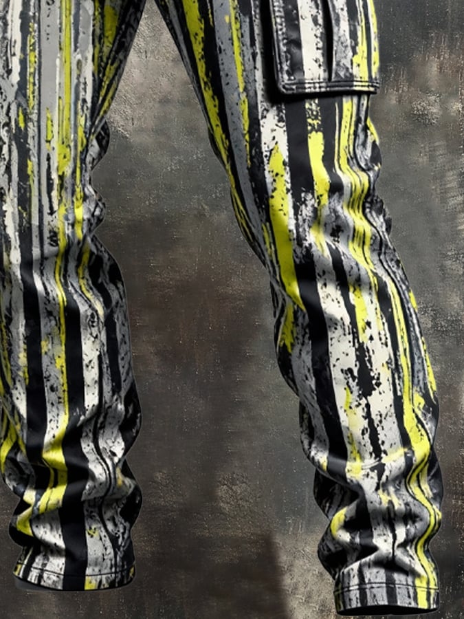 Pantalón retro en bloques de color desgastado bolsillo Cargo para hombre