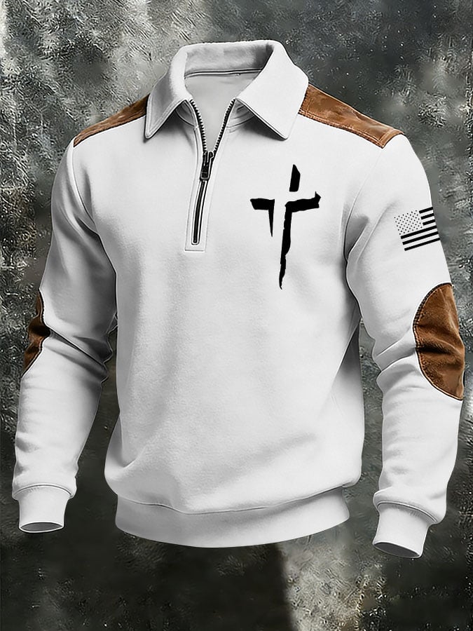 Sudadera vintage Faith Cross estampado casual Zipper -Fast Shipping para hombre