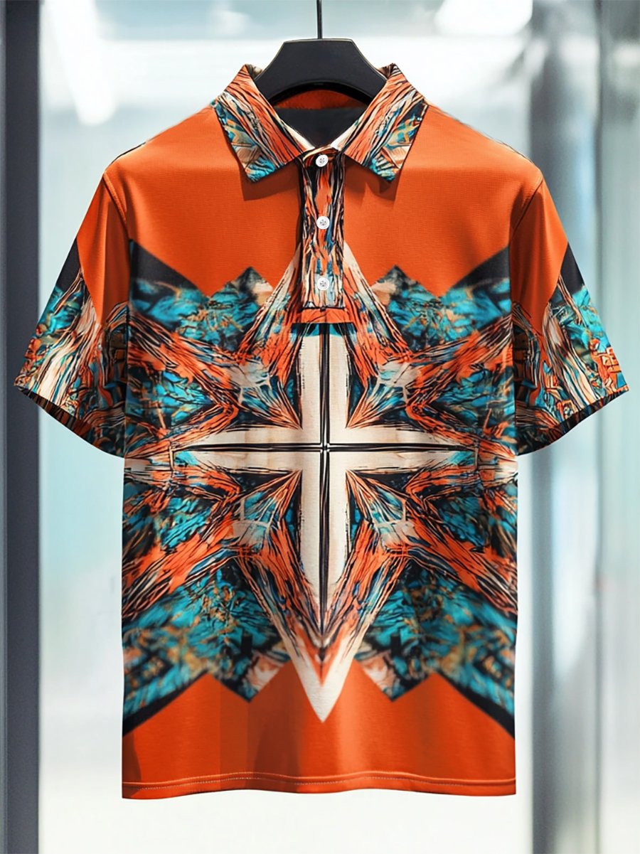 Camisa polo ejecutivo casual Cross Faith Button de manga corta para hombre
