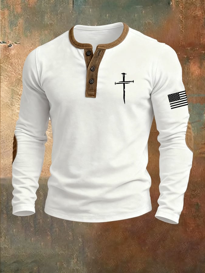 Faith estampado Henley Top para hombre
