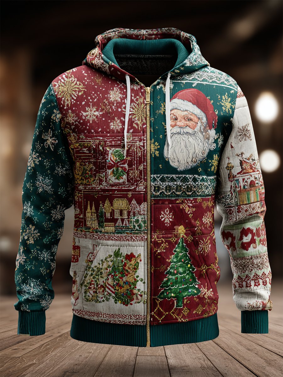 Sudadera vintage Christmas Full Zip con gorrasucha para hombre