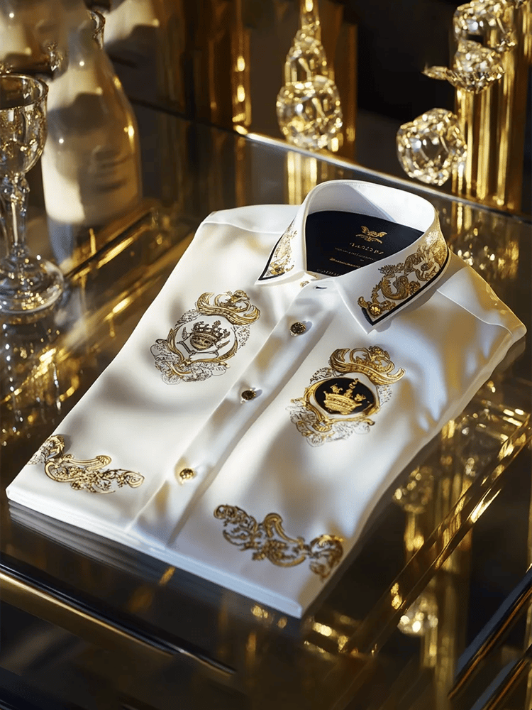 Camisa satén Luxe estampado de manga corta Button para hombre