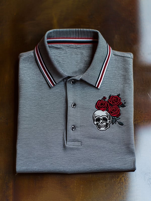 Camisa polo ejecutivo rayas Logo estampado de manga corta para hombre