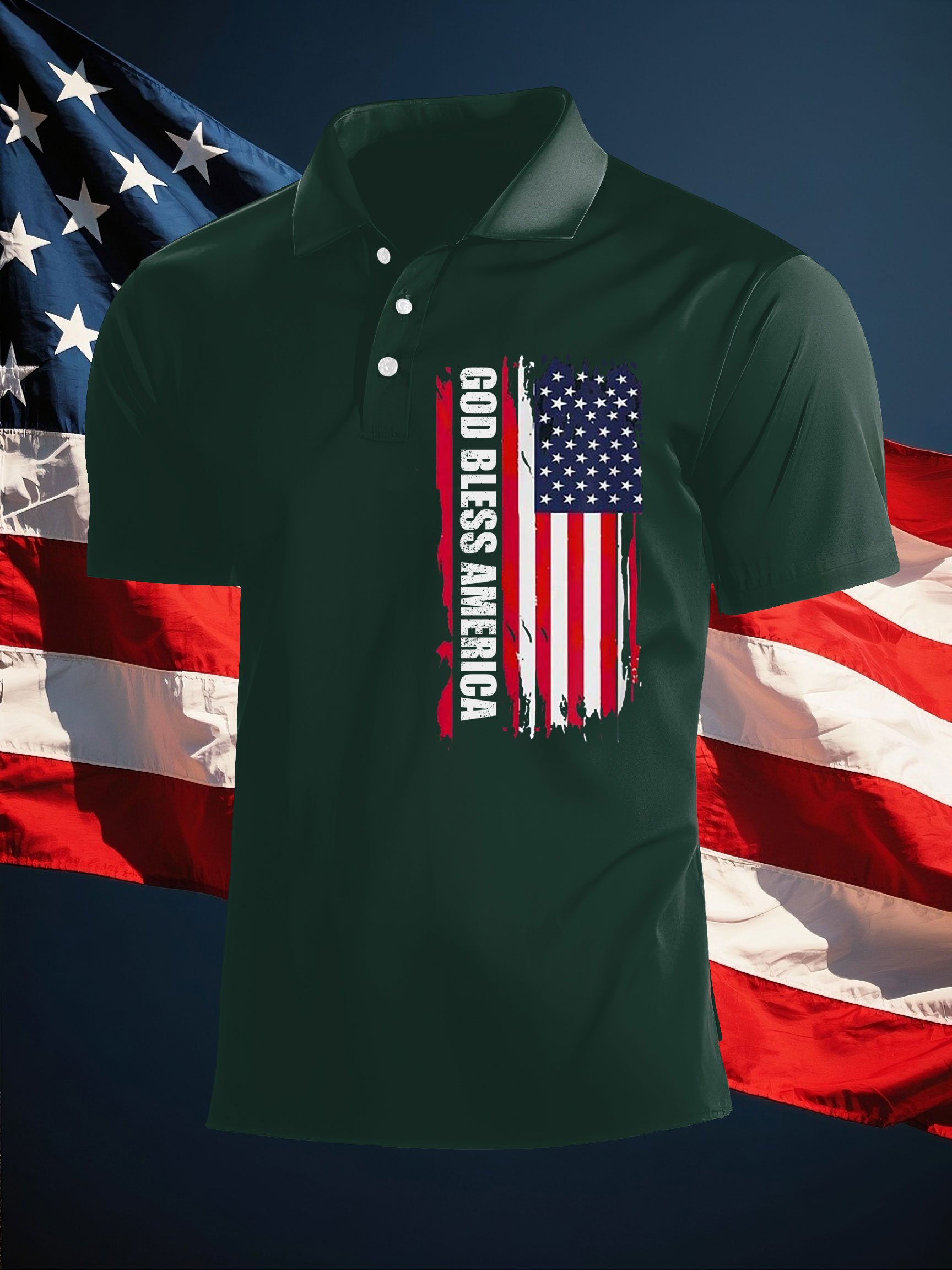 Camisa polo Independence Day God Bless America estampado para hombre