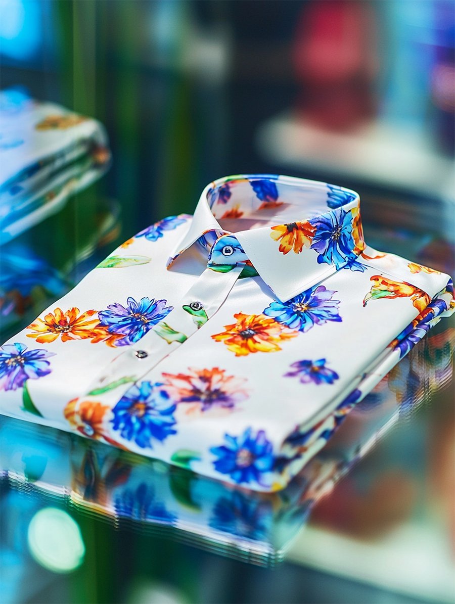 Camisa satén Luxe hawaiano estampado de manga corta Button para hombre