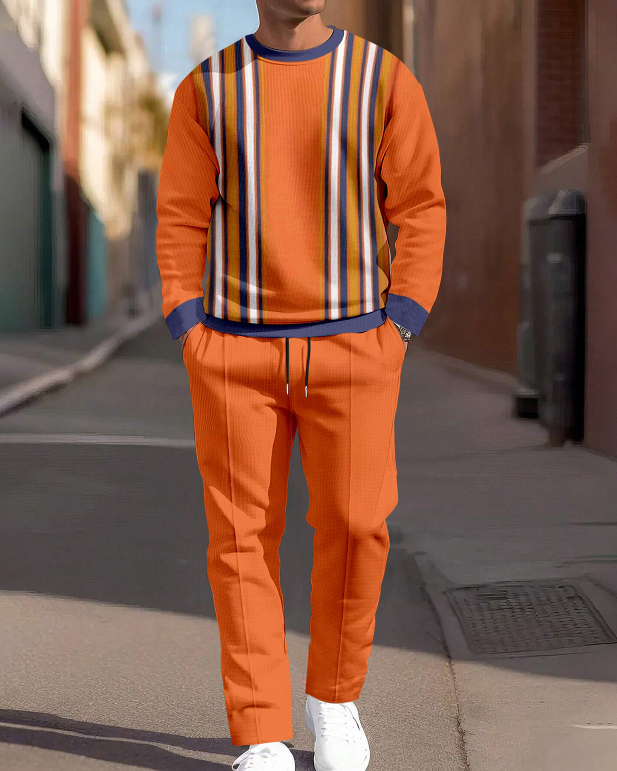 Simple Colorblock Round Neck casual Sports Set 049 para hombre