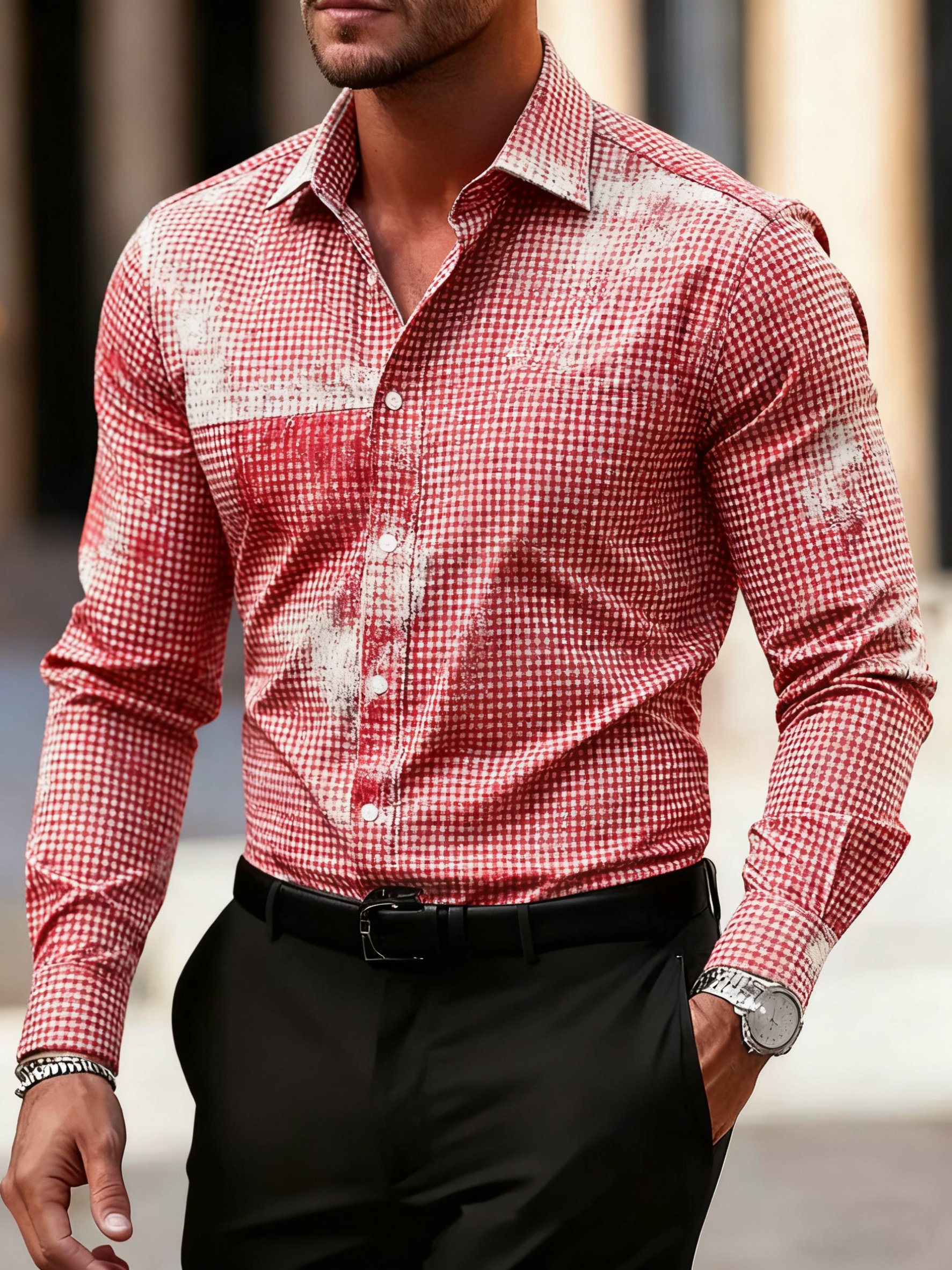 Camisa ejecutivo estampado de manga larga para hombre