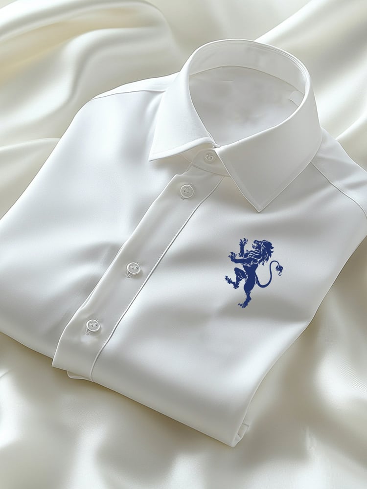 Camisa ejecutivo casual Lion Logo solapa de manga corta para hombre