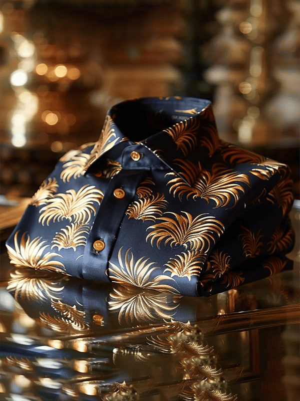 Camisa satén Luxe estampado de manga corta Button para hombre