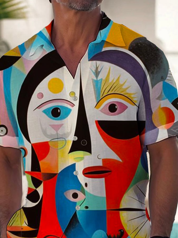 Camisa de moda casual Art estampado de manga corta para hombre