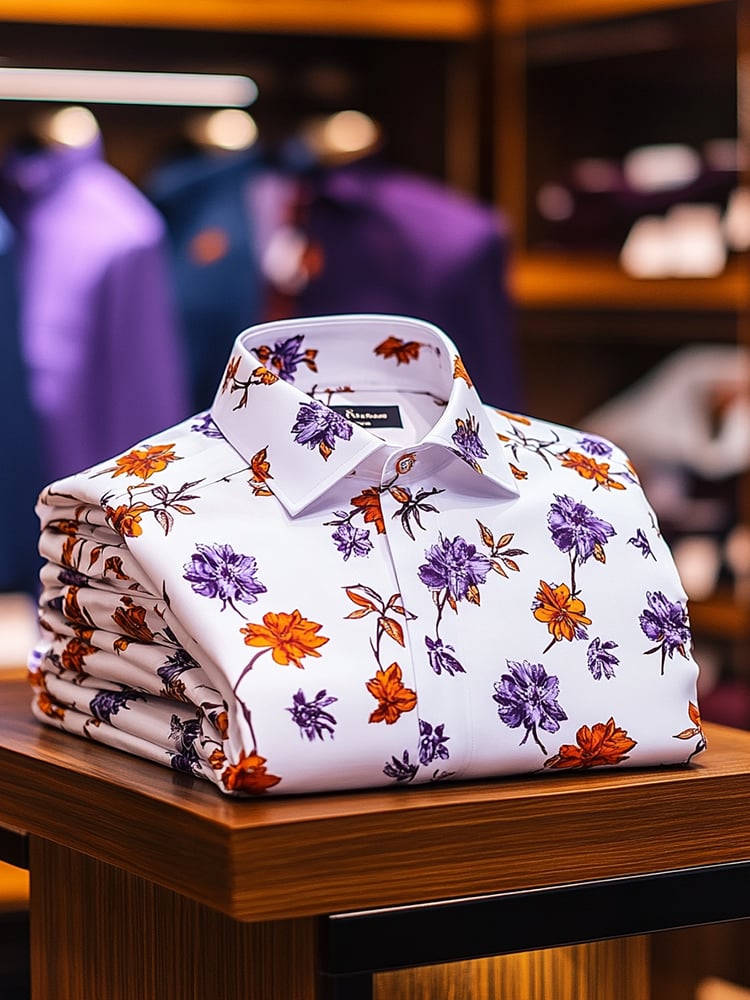 Camisa ejecutivo de lujo floral estampado de manga corta para hombre