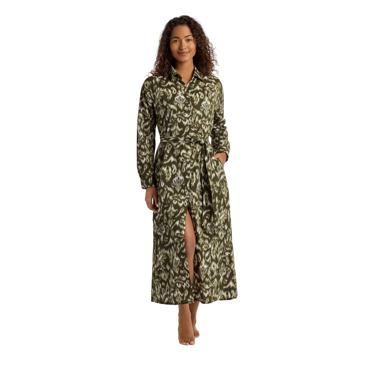 Artisan Warp Floral Midi Shirt Dress Cover Up - 1