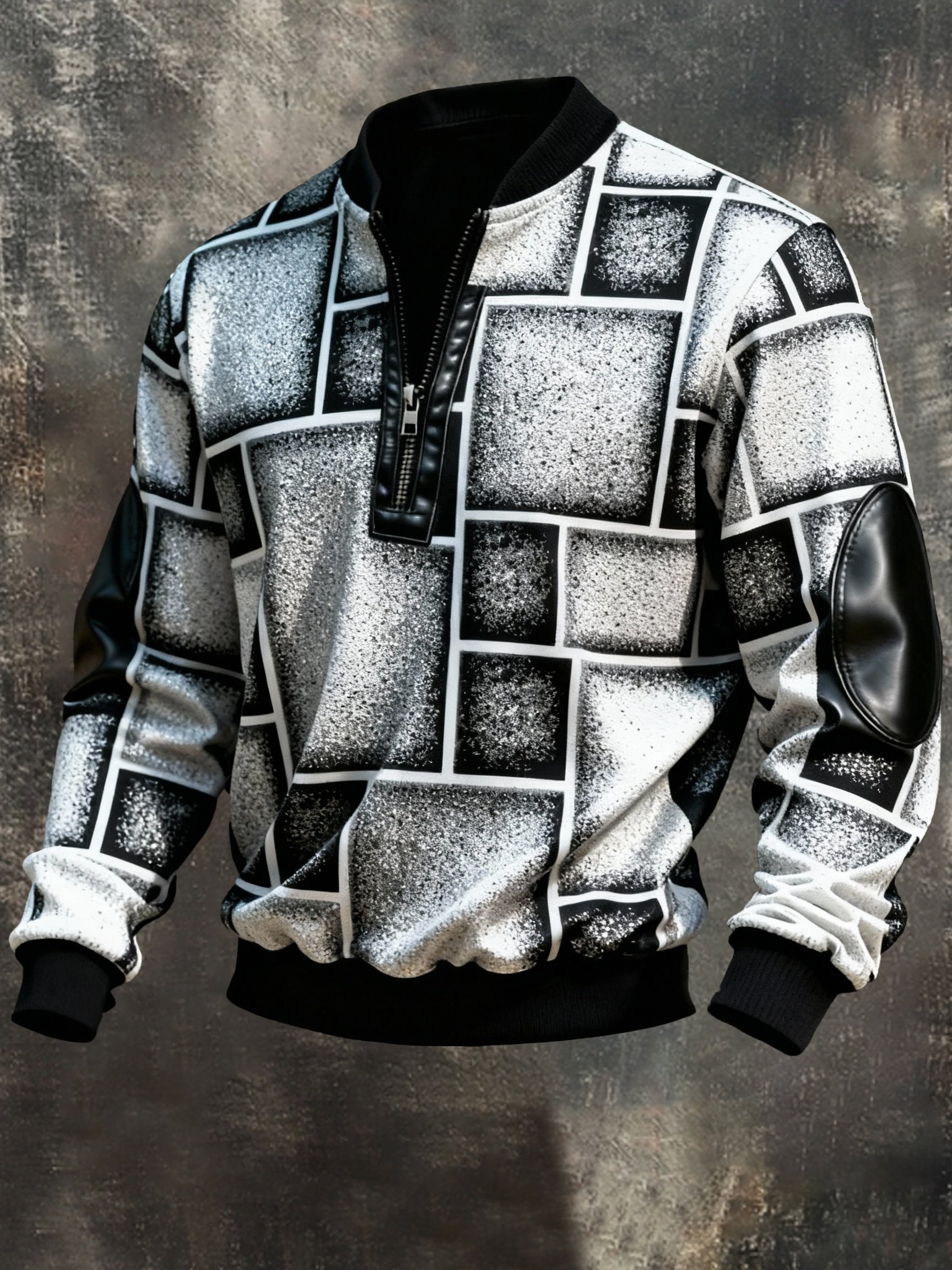 Sudadera vintage Color-Block estampado con cierre con gorrasucha para hombre