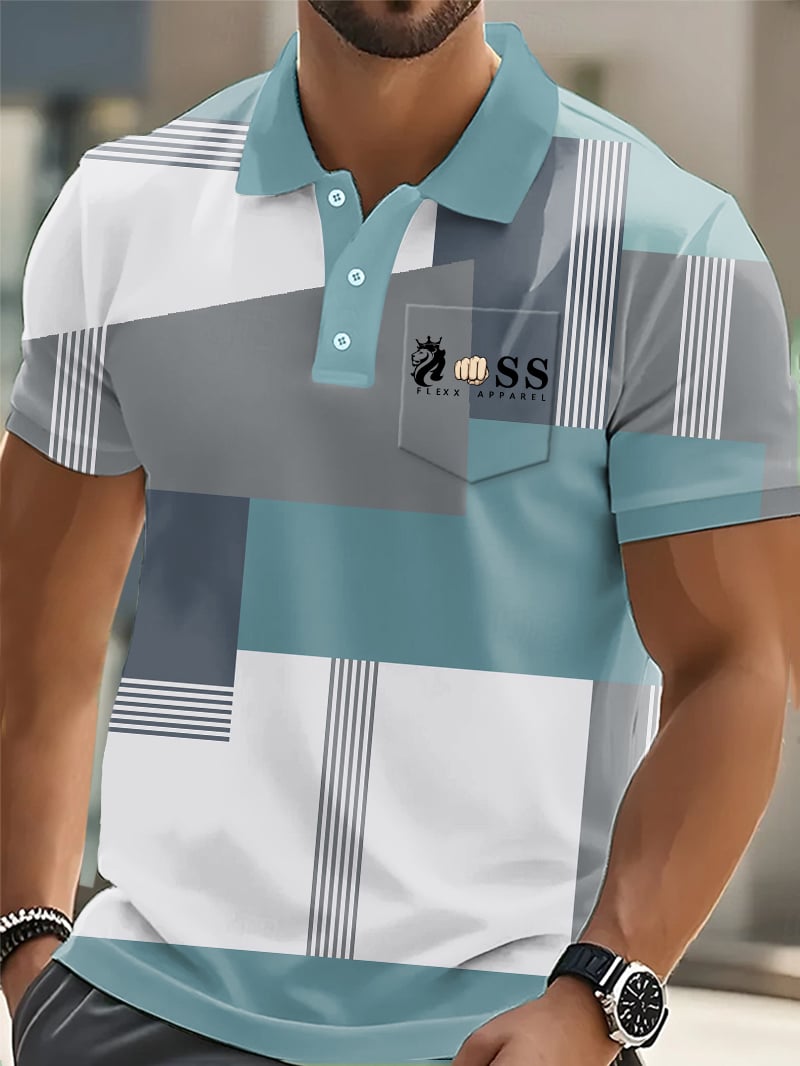 Casual ejecutivo Abstract geométrico Contrast Color Polo (With bolsillos) para hombre