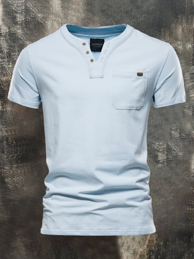 Camiseta Versatile de color sólido casual Slim-Fit de manga corta de algodón para hombre