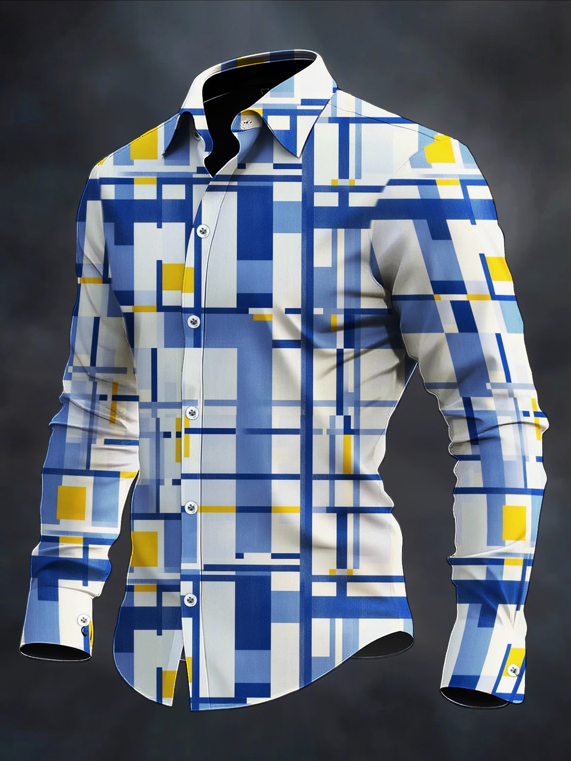 Camisa retro casual geométrico Art de manga larga para hombre
