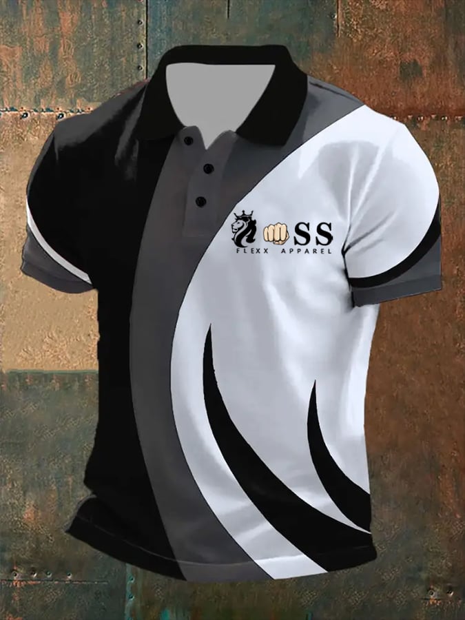 Camisa polo retro Letter estampado casual para hombre