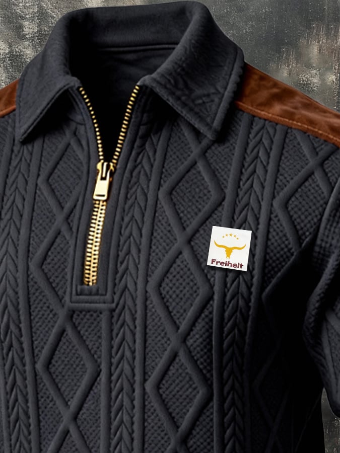 Sudadera retro jacquard texturizado Patchpara trabajo Comfortable Color-Blocked con cierre para hombre