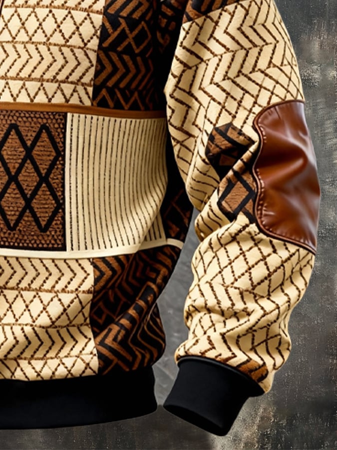 Sudadera retro en bloques de color estampado cierre para hombre