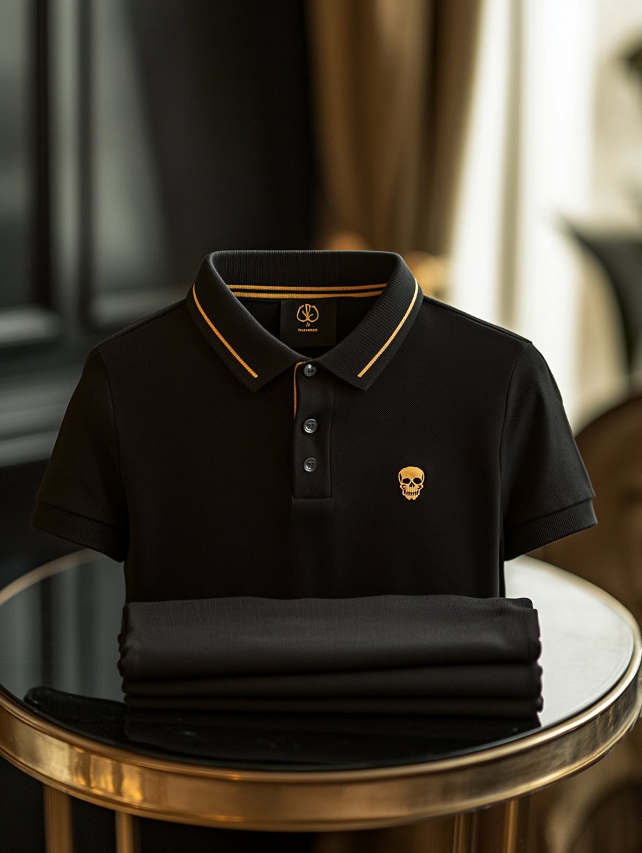 Camisa polo ejecutivo casual Skull bordado Button de manga corta para hombre
