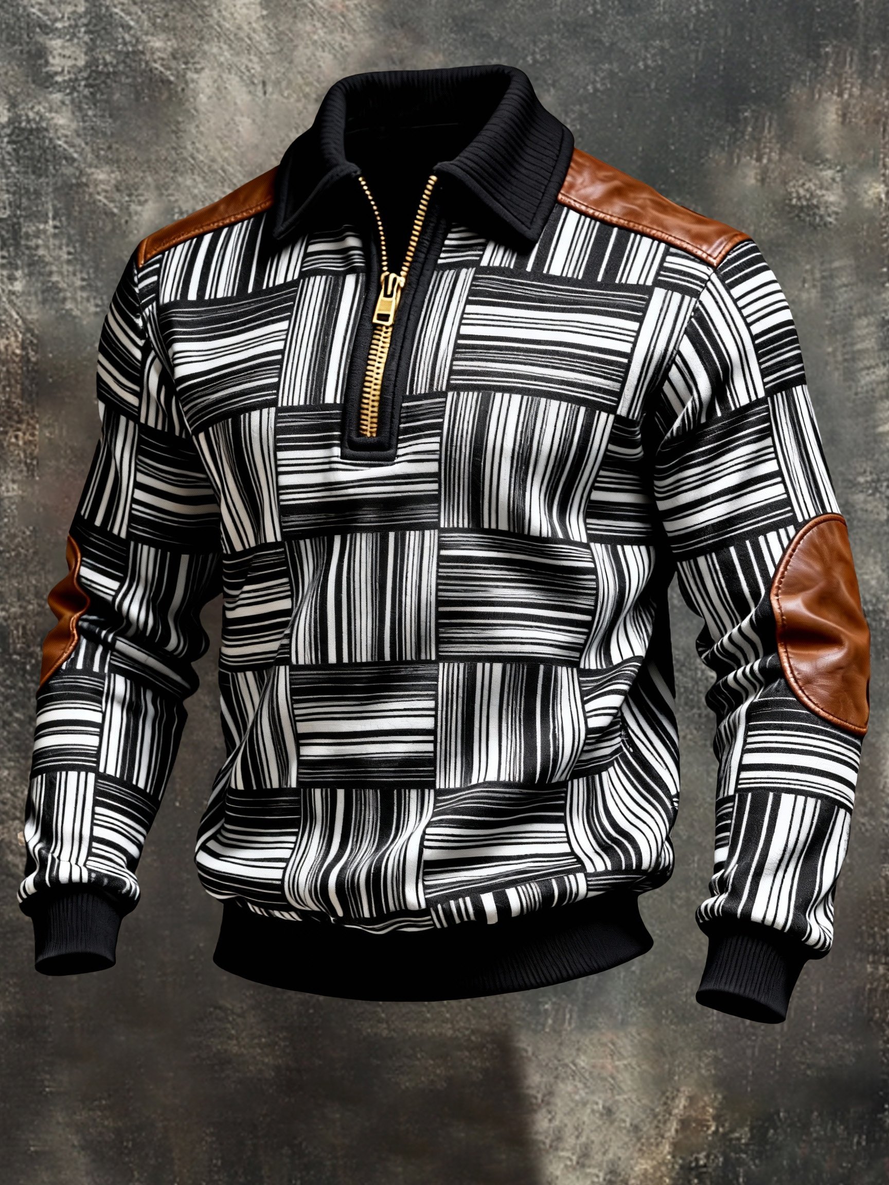 Sudadera vintage Color-Block estampado con cierre con gorrasucha para hombre
