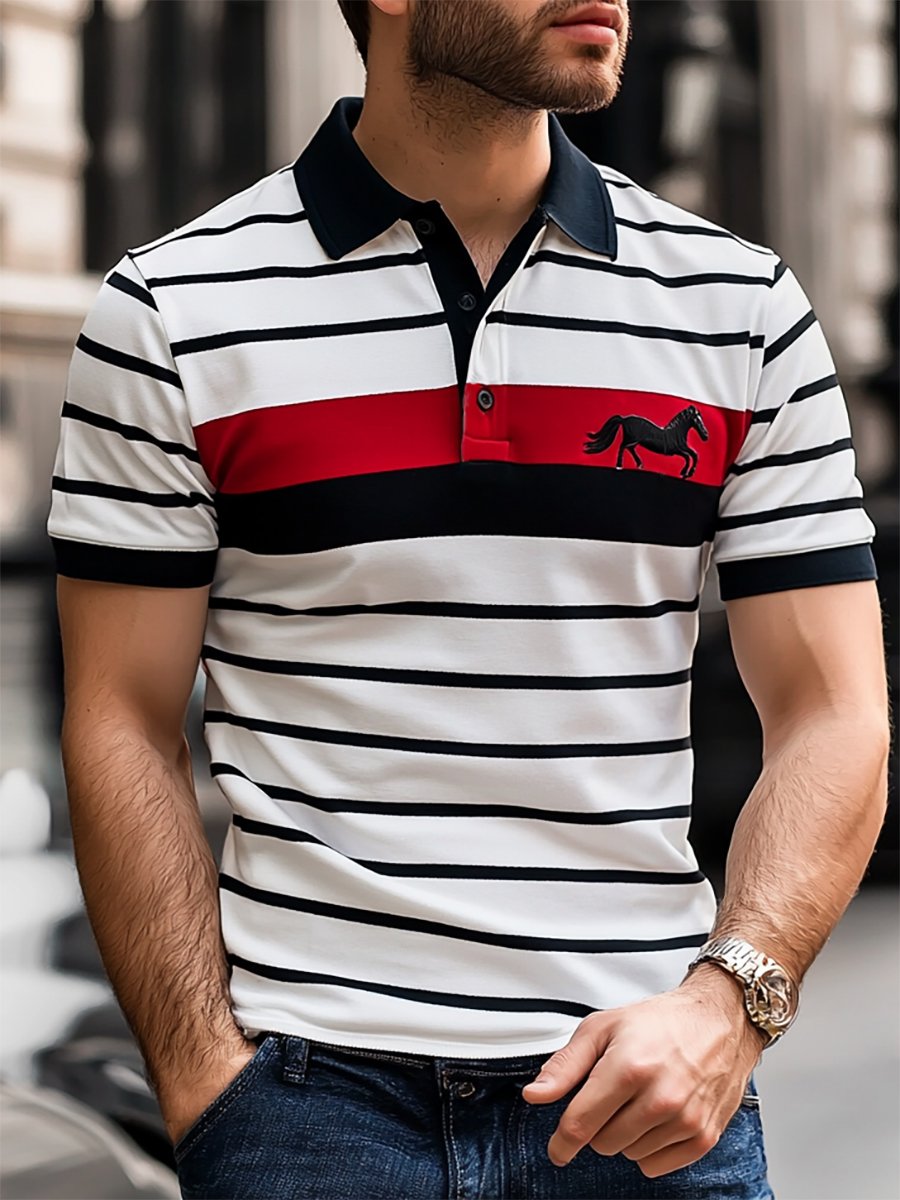 Camisa polo ejecutivo rayas con botones de manga corta para hombre