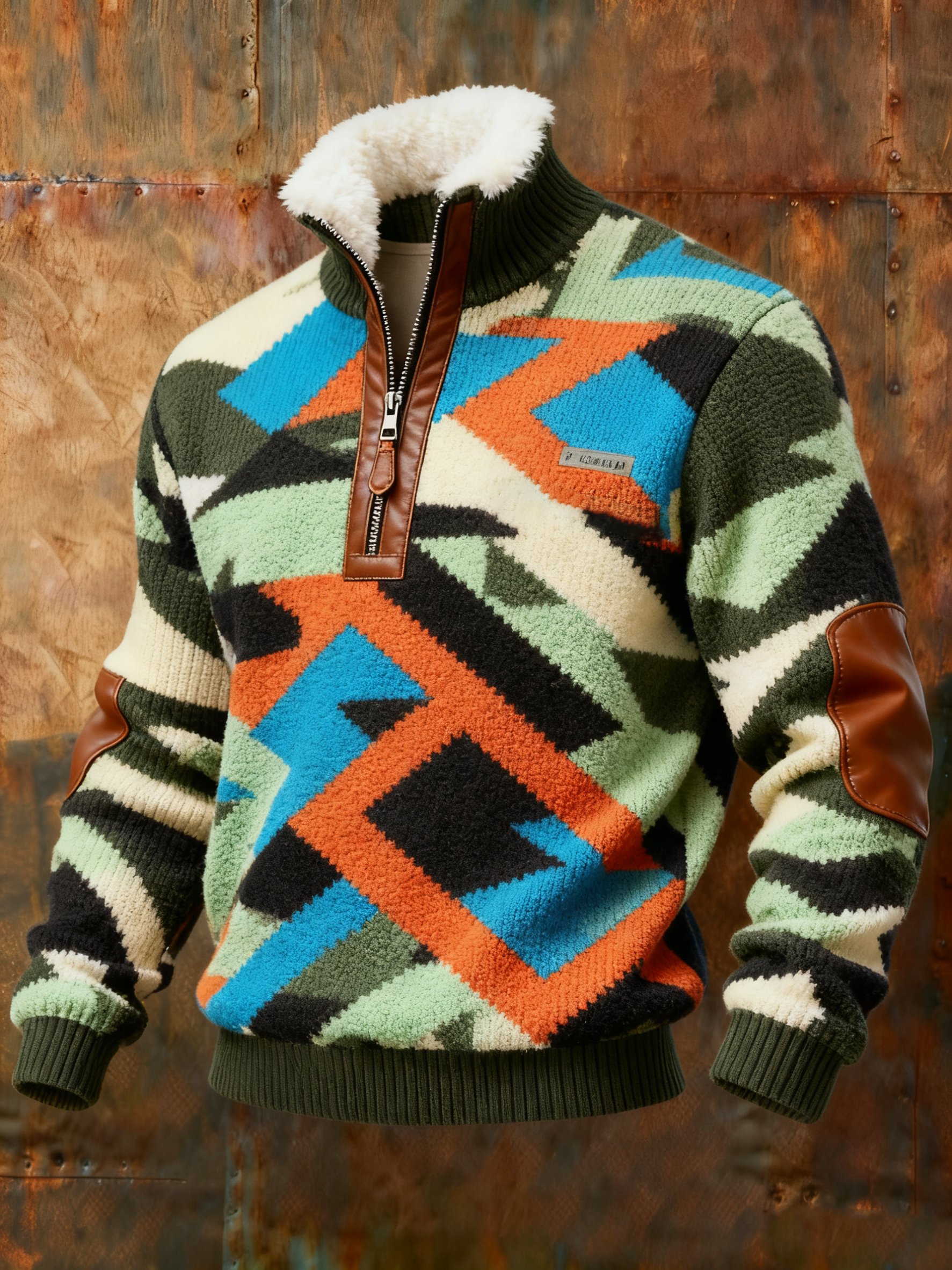Sudadera geométrico estampado Western a cuadros casual para hombre