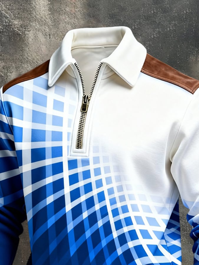 Sudadera retro en bloques de color estampado Color-Blocked con cierre para hombre