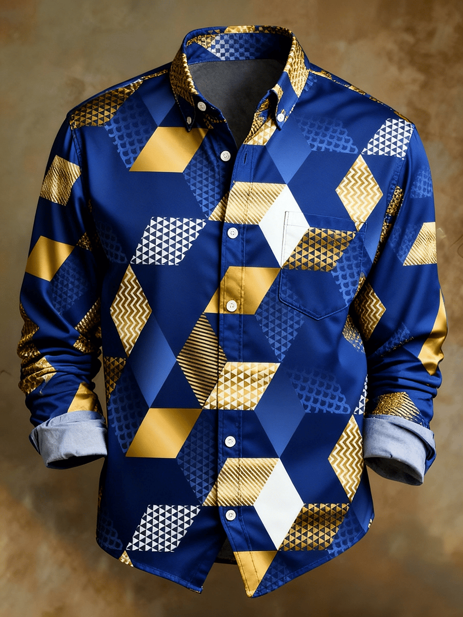 Camisa retro Abstract Art estampado Comfortable ejecutivo Style para hombre