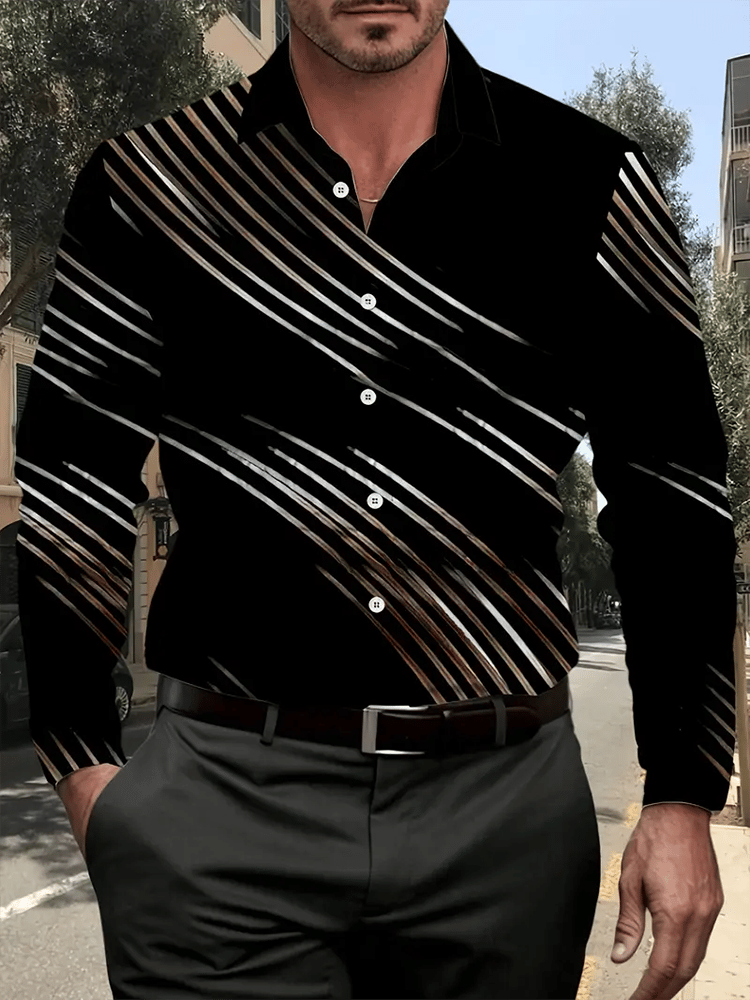 Camisa Street Style ejecutivo casual estampado de manga larga para hombre