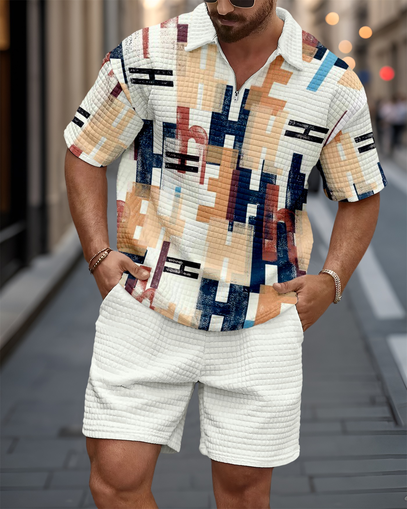 Camisa polo Waffle Texture Summer Set 117 para hombre