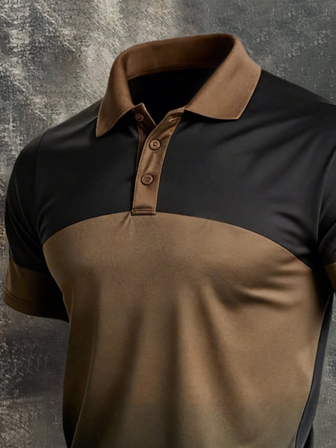 Retro Patriot en bloques de color Polo Collar de manga corta para hombre
