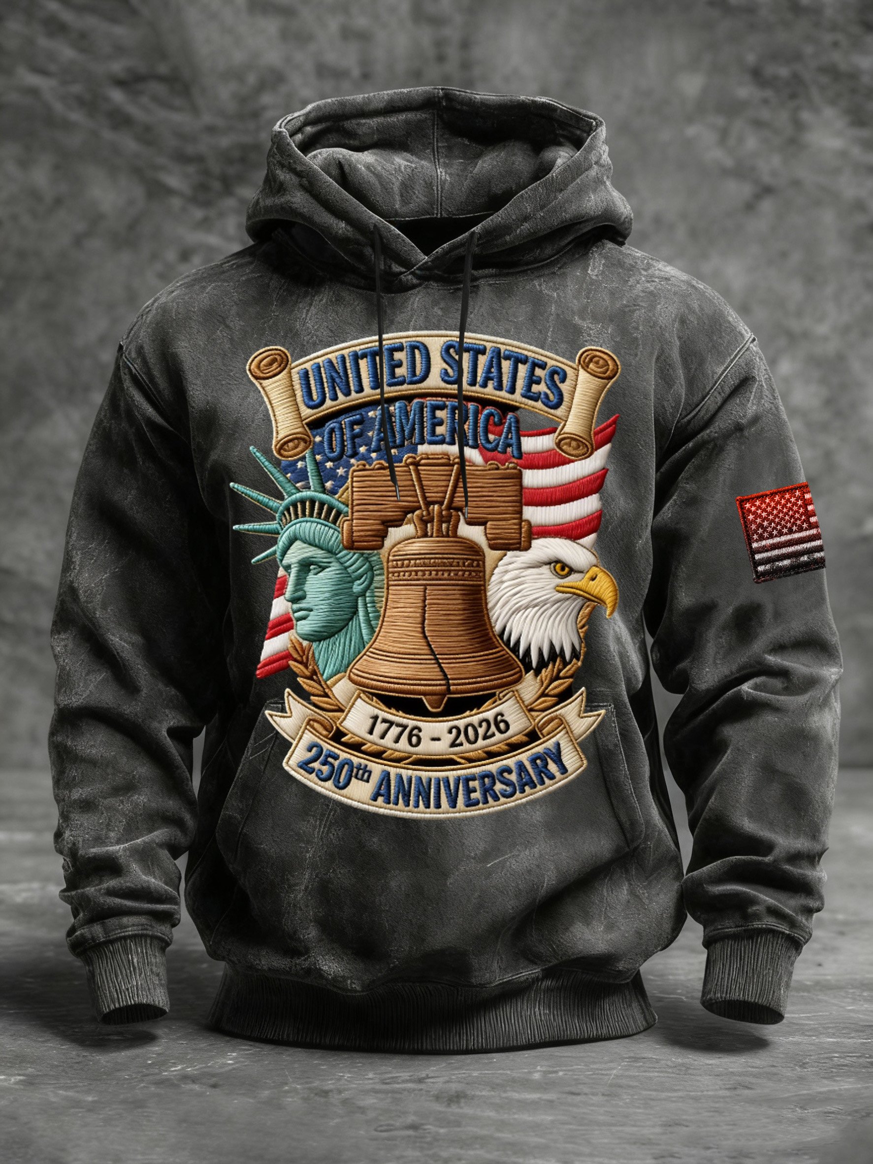 Sudadera vintage American Flag estampado Hooded para hombre