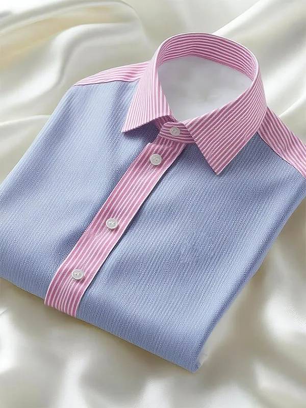 para hombre clásico ejecutivo Check Logo Lapel de manga corta camisa