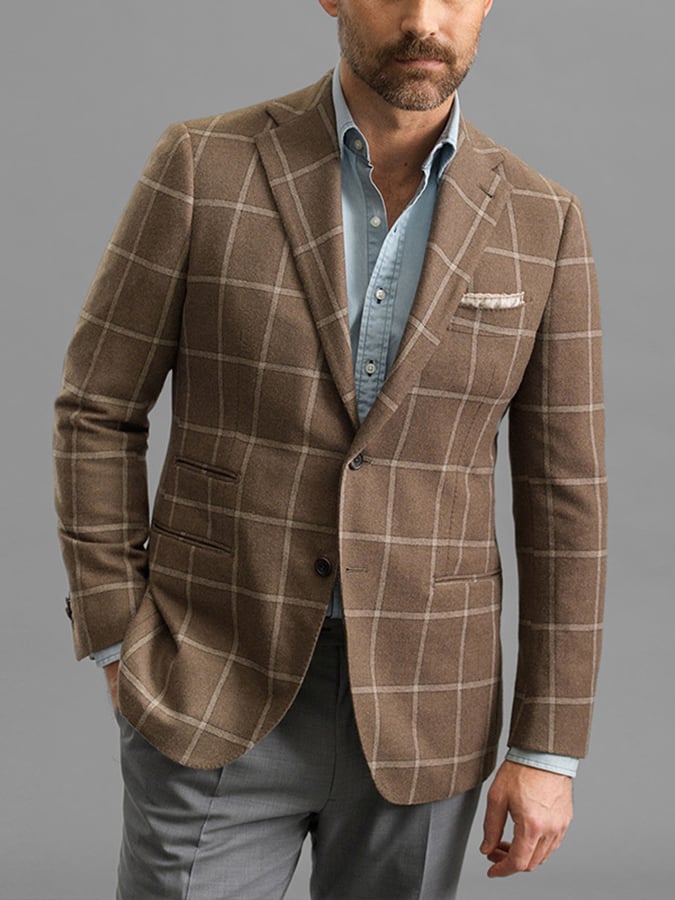 Chaqueta vintage Double-Breasted a cuadros Gentleman's ejecutivo Suit para hombre
